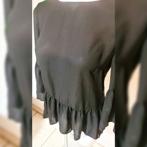 FREE with bundle! J. Crew black flounce sleeve chiffon semi-sheer peplum blouse - Picture 5 of 11